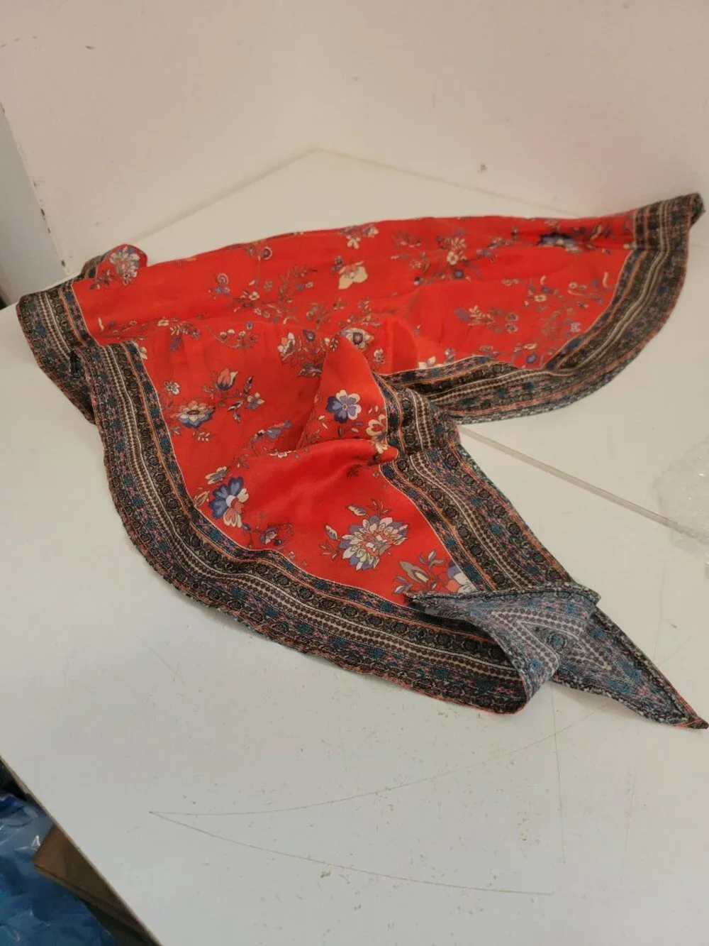 Vintage 100% Silk Diamond Shaped Scarf with Floral Print